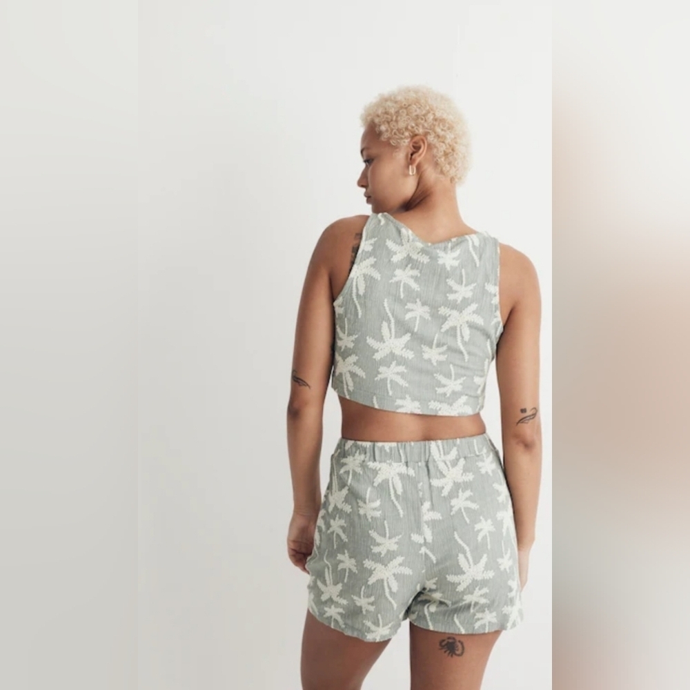 NWT Madewell Women's Sage Jacquard Square-Neck Button-Front Crop Tank Sz S - Picture 3 of 10